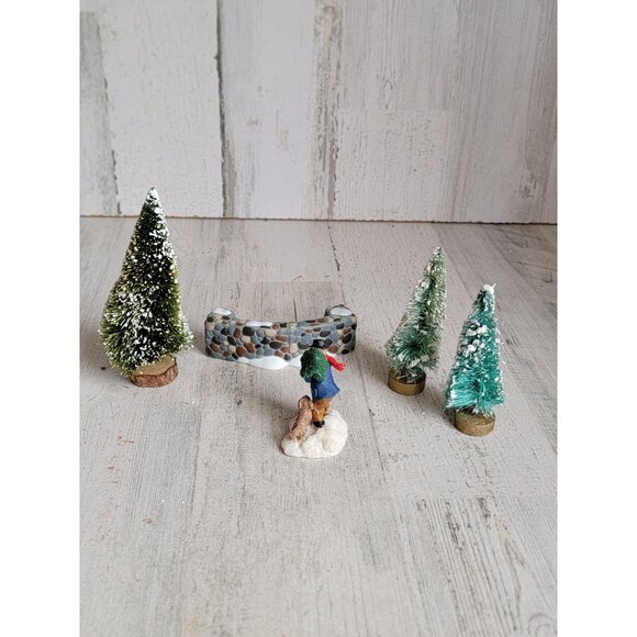 Tree cutting man bench village accessory xmas set snow - Picture 7 of 7